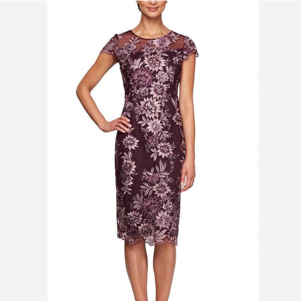 NWT Alex Evenings Floral Embroidery & Mesh Dress